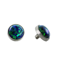 Pair of round stud earrings with multicolored gemstones on a white background