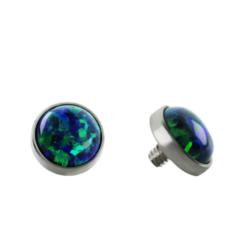 Pair of round stud earrings with multicolored gemstones on a white background