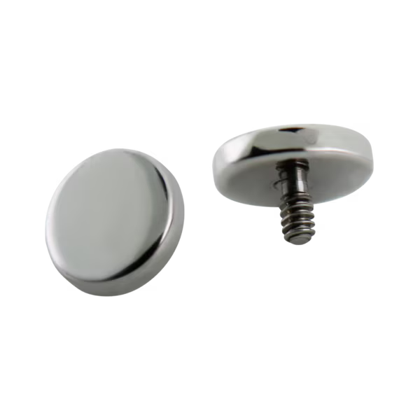 Chrome metal knob with a screw on a white background