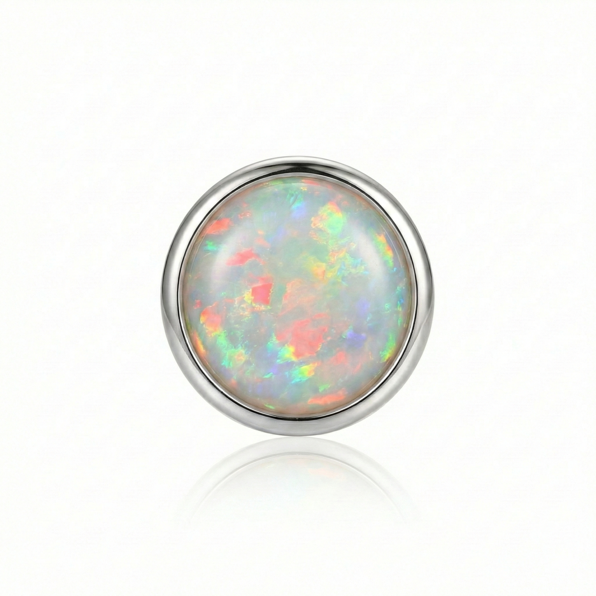 Threadless Round Cup – White Opal (AAA) – 2mm