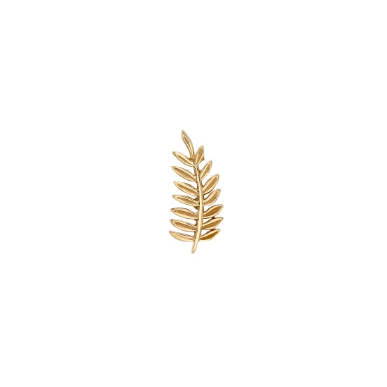 Gold leaf-shaped earring on a white background