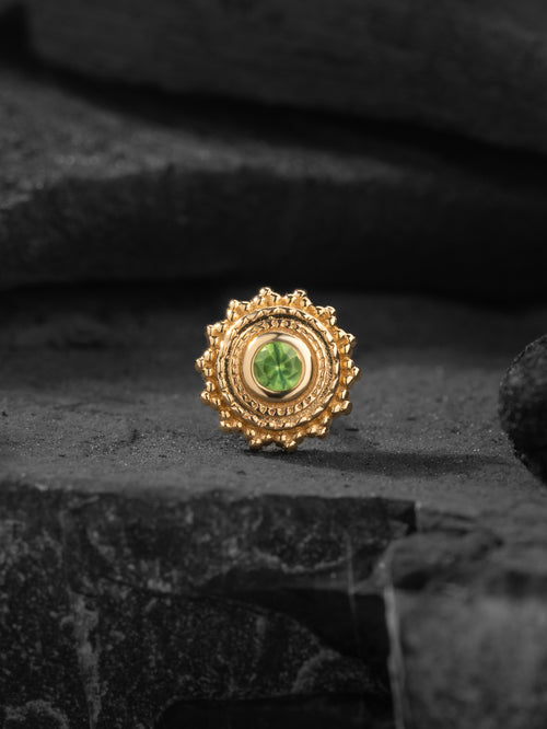 BVLA gold afghan threadless end with green tsavorite gem
