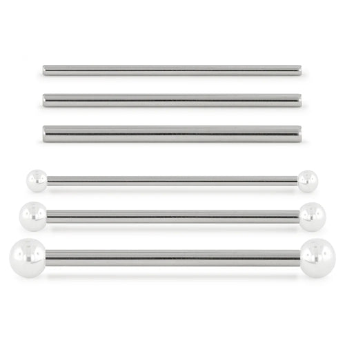 Set of stainless steel barbell with spherical ends on a white background