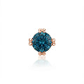 Single-stone blue diamond earring with rose gold setting on a white background