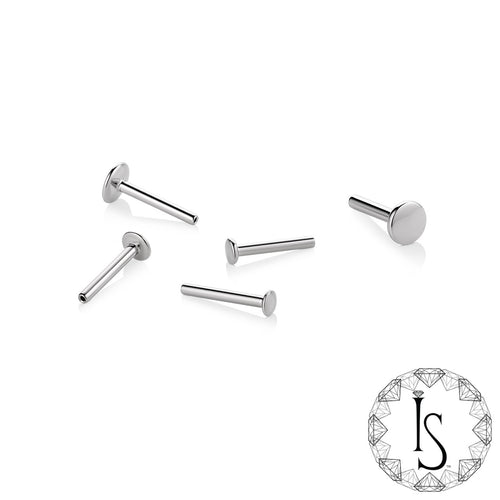 A set of five high-quality silver flat-back labret studs by Industrial Strength, ideal for ear and fac