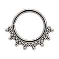 Elegant silver beaded clicker hoop ring, perfect for septum or ear piercings, featuring decorative han