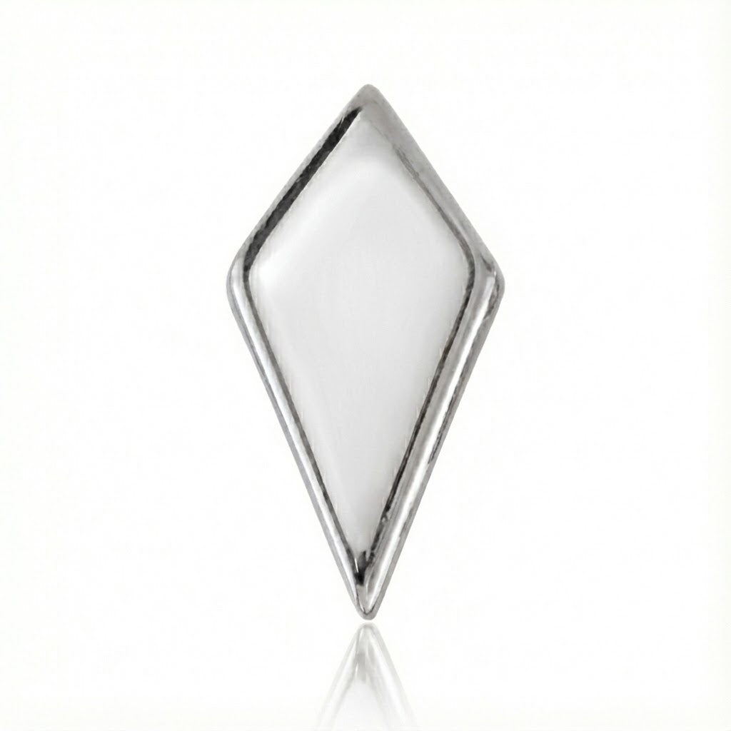 Diamond-shaped silver pendant on a white background
