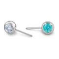 Pair of silver stud earrings with gemstones on a white background